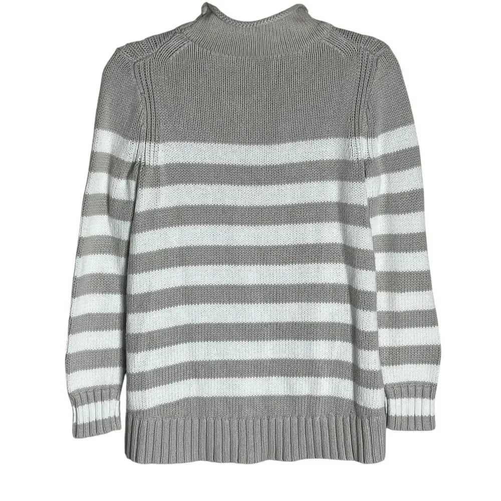 Vintage J. Crew Always Sweater Size S Roll Neck 100% Cotton Gray White Stripe - Picture 5 of 8